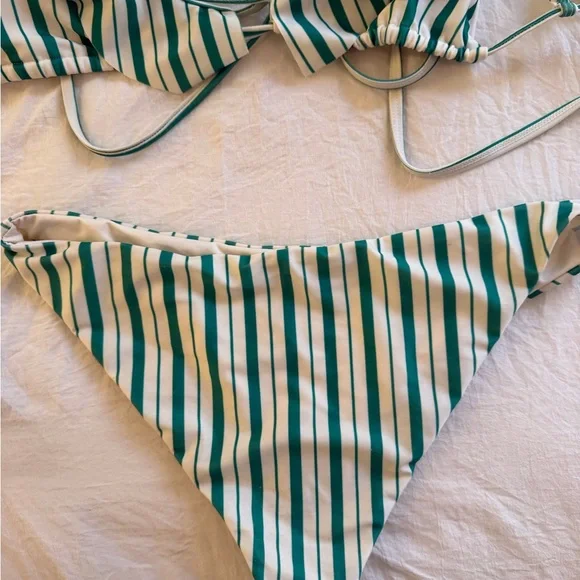 Lovers + Friends Green and White Striped Ruffle Tie Bikini - Picture 7 of 8